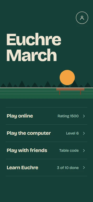 Euchre March Home: play online, play the computer, play with friends, learn Euchre